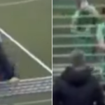 Tifoso scavalca e picchia calciatore