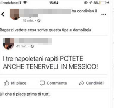 Frasi choc in rete contro i napoletani spariti in Messico
