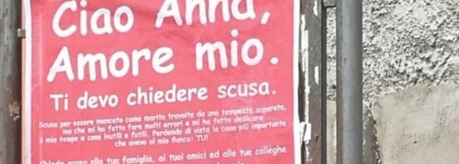 La moglie lo lascia e lui ricopre la città di manifesti per chiederle perdono