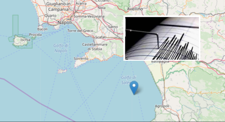 Scossa di terremoto nel Golfo di Salerno: magnitudo di 3.4
