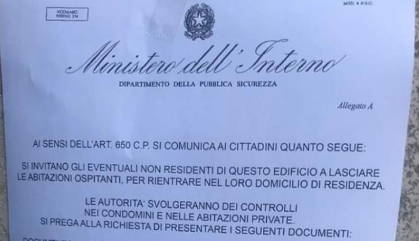 Covid19 a Napoli, la truffa: se vedete questo avviso affisso al condominio chiamate le forze dell'ordine
