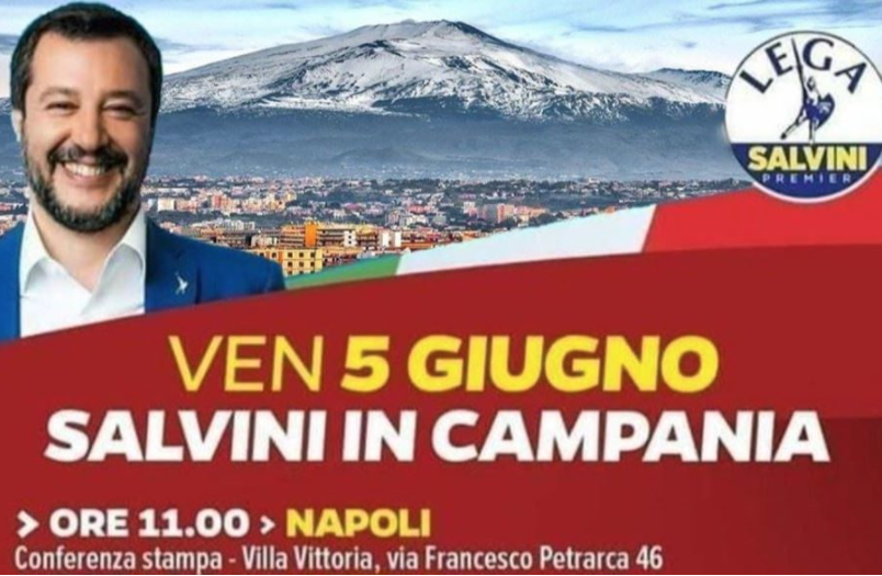 La gaffe di Salvini a Napoli, il leader della Lega sbaglia vulcano: al posto del Vesuvio c'è l'Etna