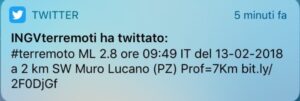 La terra torna a tremare, scossa di terremoto di magnitudo 2.8 a Muro Lucano in Basilicata