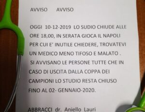 Medico tifoso del Napoli: "Lo studio chiude alle 18 gioca il Napoli, se perdiamo ci vediamo a gennaio"