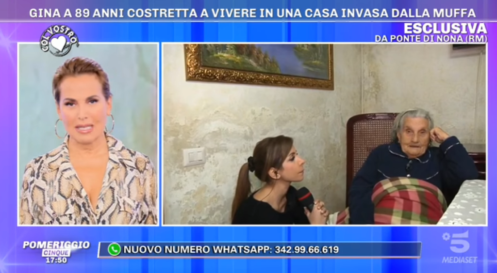 Denuncia a Pomeriggio Cinque, nonna Gina costretta a vivere in una casa piena di mussa: "Ci sono i funghi"