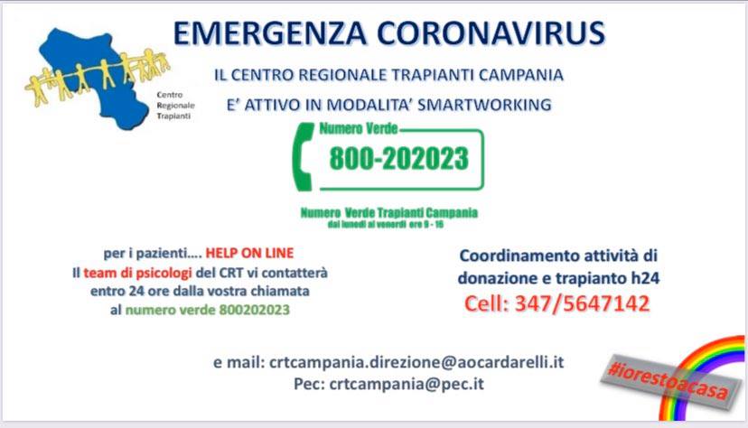 Emergenza Coronavirus, il centro trapianti della Campania in attività smartworking