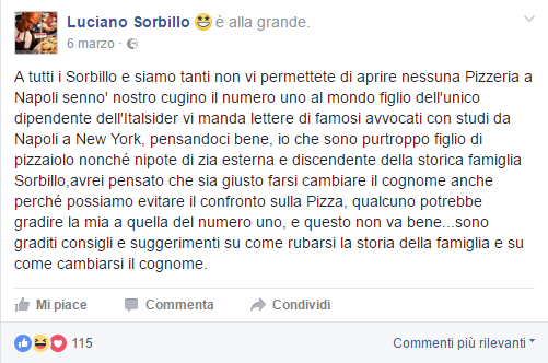 Guerra a suon di pizza tra i cugini Sorbillo: il lungo sfogo su Facebook