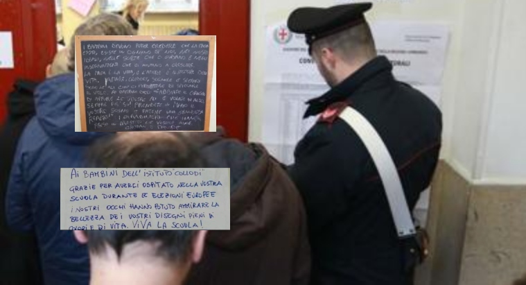 Le forze dell'ordine al seggio, "grazie, i vostri disegni pieni di vita": il messaggio ai bambini