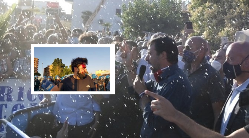 Mondragone, Salvini annulla il comizio: carica della Polizia, un ferito