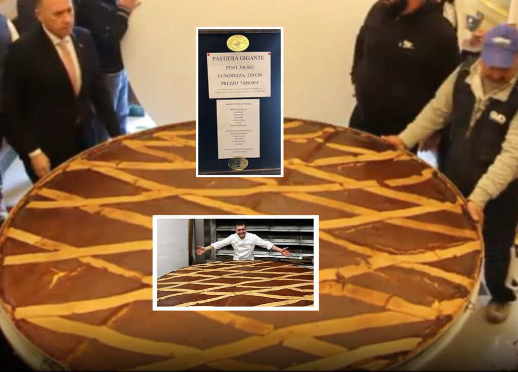 Napoli, ecco la pastiera più grande di sempre: 300 kg per due metri di dolcezza