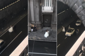 Coppia di sposi a Napoli fa le foto fuori l galleria Laziale