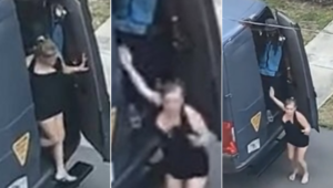 Donna seminuda esce dal furgone delle consegne di Amazon