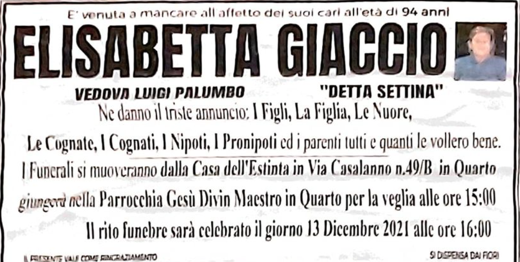 È morta Elisabetta Giaccio