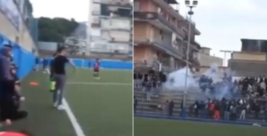 Giovane colpito da un petardo lanciato dagli spalti