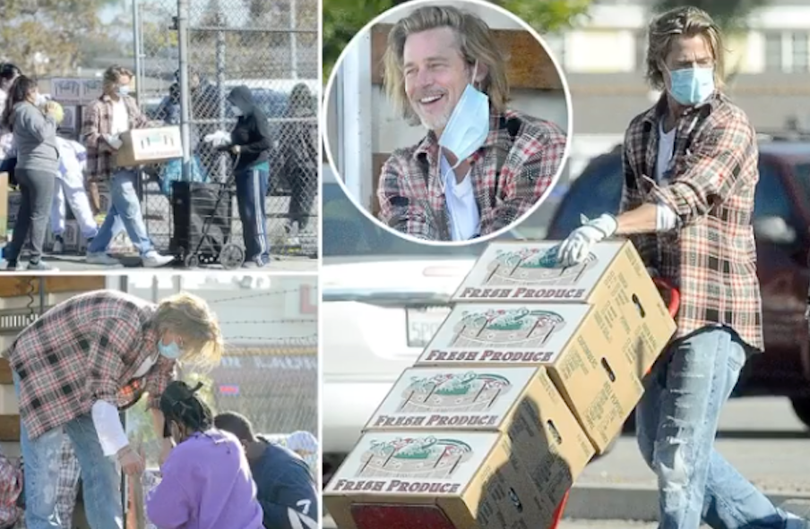 Covid e crisi, negli Usa Brad Pitt scarica e distribuisce beni di prima necessità ai bisognosi