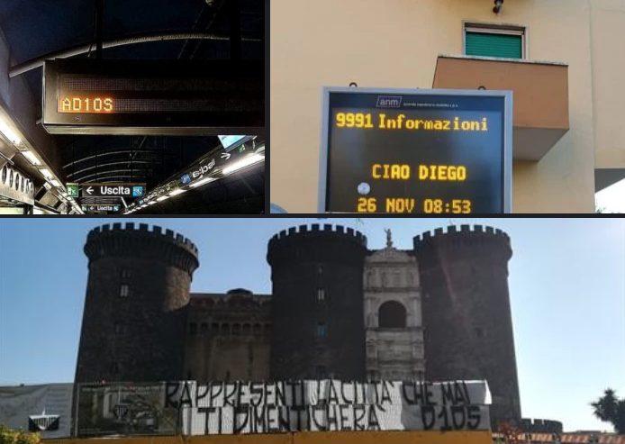 Addio Diego, Napoli si risveglia senza il suo 'Re': il ricordo Maradona su bus, metro e al Maschio Angioino