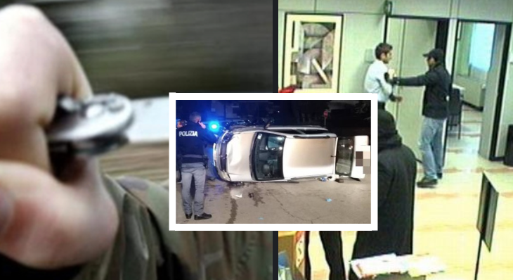 Rapina armati di coltello, fuga impossibile con il bottino e auto capovolta: in una banca del Napoletano accade di tutto