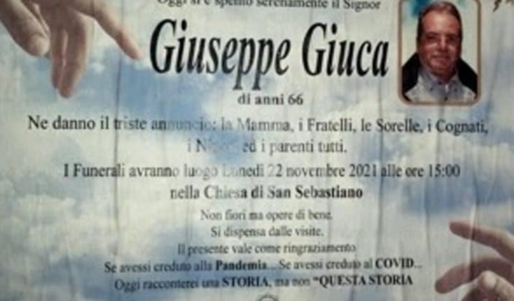 manifesto funebre Giuseppe giuca