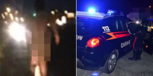 amante corre nudo per strada