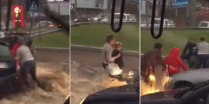 famiglia intrappolata pioggia fuorigrotta