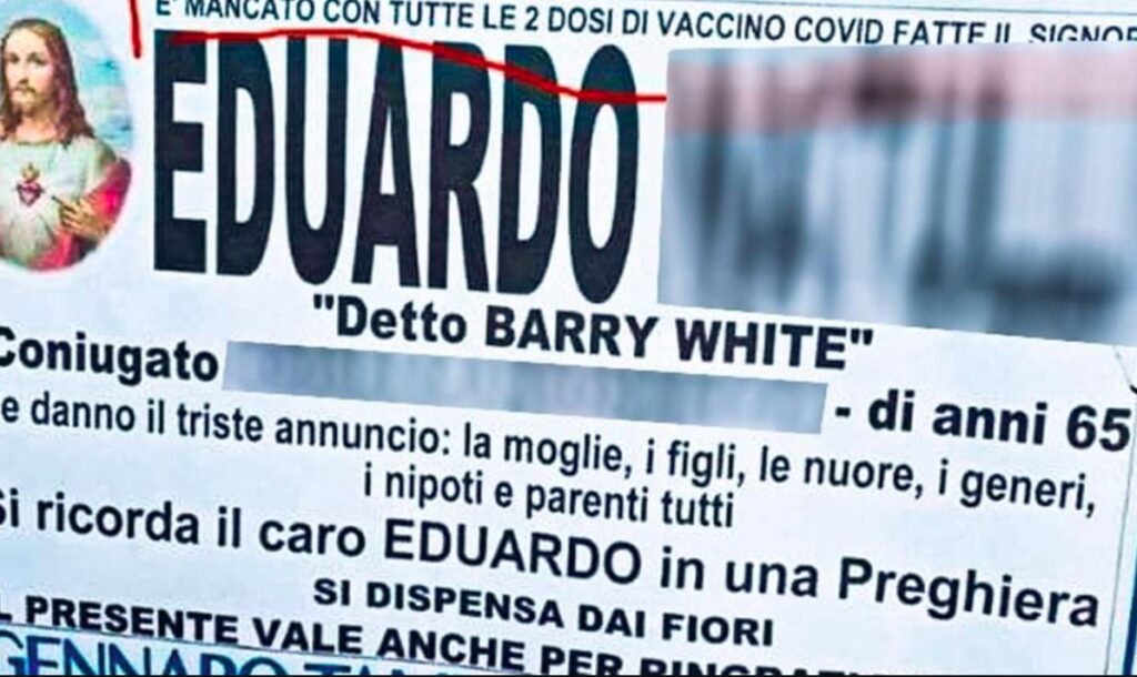 manifesto funebre doppia dose vaccino