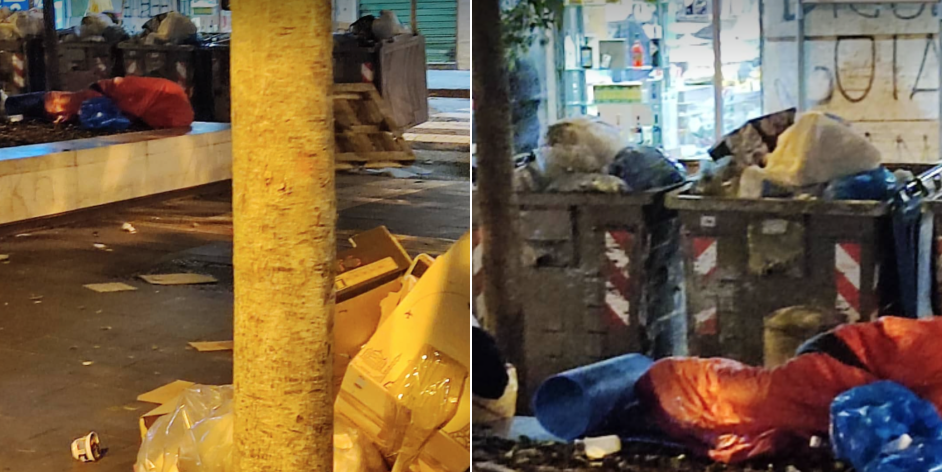 Clochard e rifiuti davanti il liceo Umberto