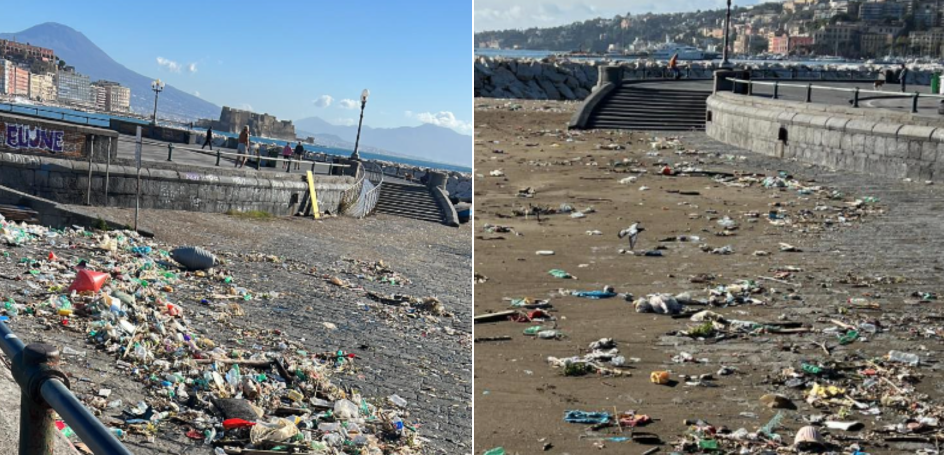 Rifiuti sul lungomare dopo la tempesta