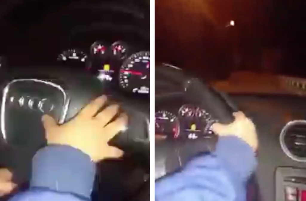 Bimbo alla guida dell'auto del papà