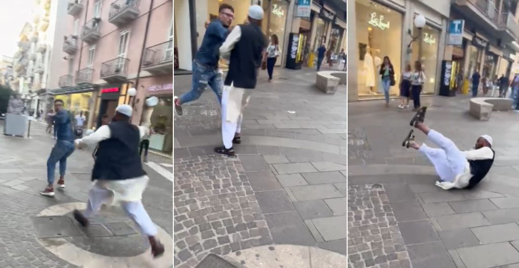 Deruba un ambulante, lui lo insegue ma con uno schiaffo lo fa cadere: "Che cosa vuoi fare?"