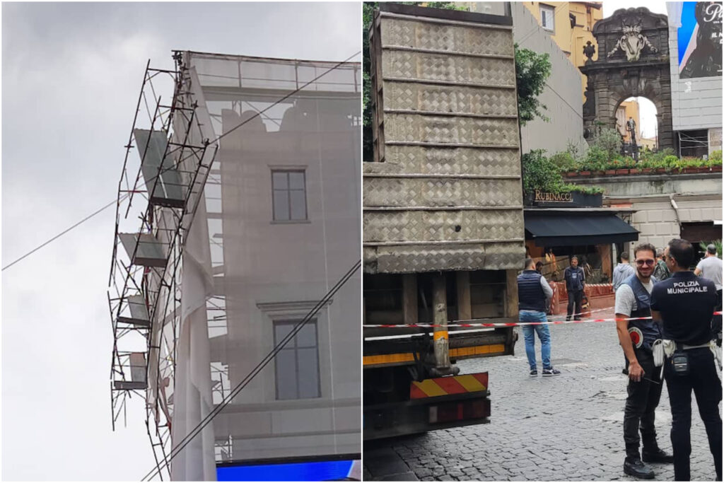 Si stacca ponteggio in via Chiaia