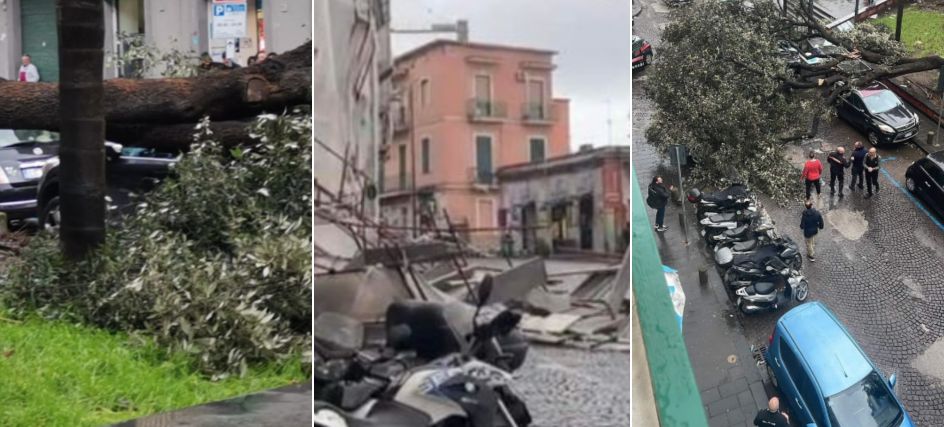 Cadono alberi e impalcature a Napoli