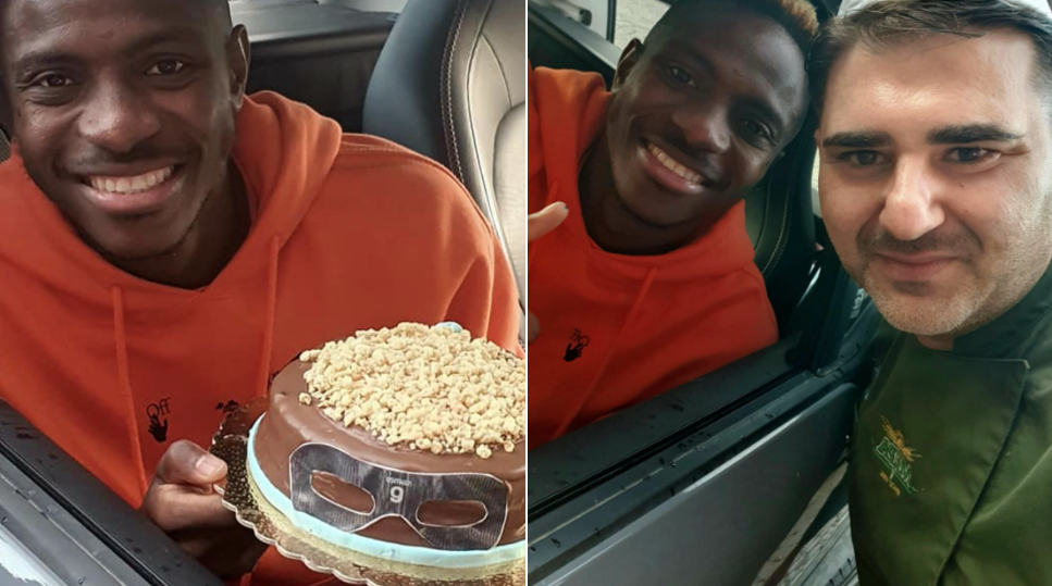 Osimhen ritira la torta a lui dedicata