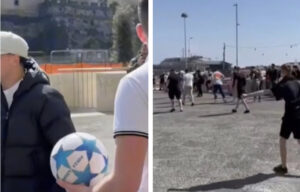 Partita di calcio tra scugnizzi napoletani e tifosi inglesi