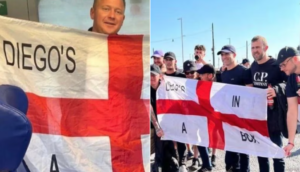 Il vergognoso striscione dei tifosi inglesi contro Maradona